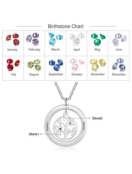 Personalized Family Tree of Life Mothers Necklace with 2-9 Simulated Birthstones, Children Names Engraved Jewelry