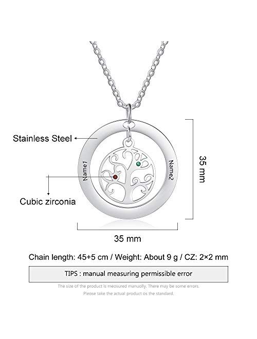 Personalized Family Tree of Life Mothers Necklace with 2-9 Simulated Birthstones, Children Names Engraved Jewelry