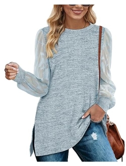 WEESO Women's Long Sleeve Sweatshirts Color Block Crewneck Sweaters Tunic Tops