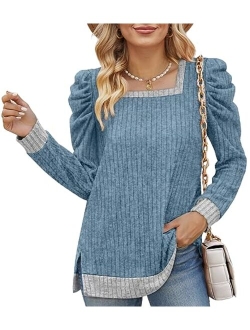 WEESO Women's Long Sleeve Sweatshirts Color Block Crewneck Sweaters Tunic Tops