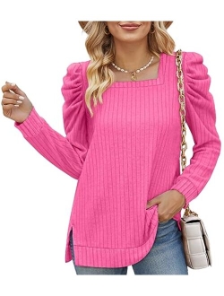 WEESO Women's Long Sleeve Sweatshirts Color Block Crewneck Sweaters Tunic Tops