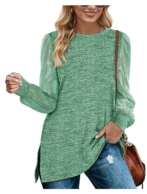 WEESO Women's Long Sleeve Sweatshirts Color Block Crewneck Sweaters Tunic Tops