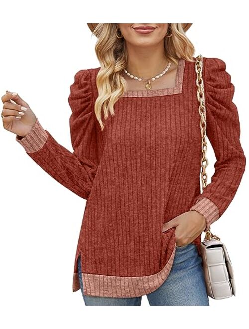 WEESO Women's Long Sleeve Sweatshirts Color Block Crewneck Sweaters Tunic Tops