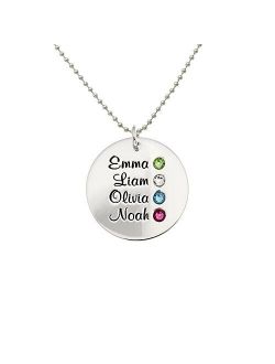 AJ's Collection Personalized Round Four Stacked Names Sterling Silver Necklace With Birthstone