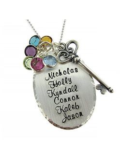 Victorian Key-Peronalized Sterling Silver Necklace With Up To 6 Names And Birthstone