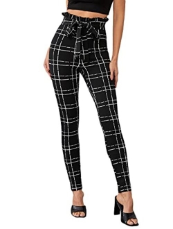 Yidarton Womens Cropped Pants Paper Bag Waist Self-tie Belted Pants Casual Trousers with Pockets