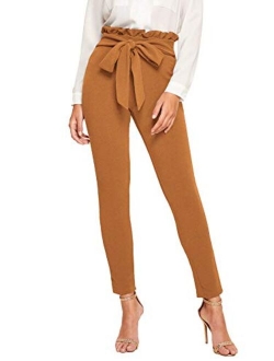 Yidarton Womens Cropped Pants Paper Bag Waist Self-tie Belted Pants Casual Trousers with Pockets