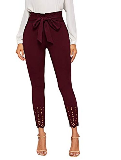 Floerns Yidarton Womens Cropped Pants Paper Bag Waist Self-tie Belted Pants Casual Trousers with Pockets