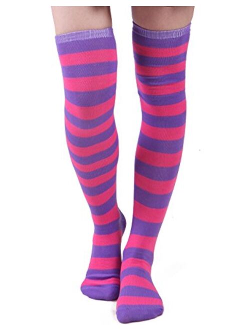 HDE Women's Extra Long Striped Socks Over Knee High Opaque Stockings