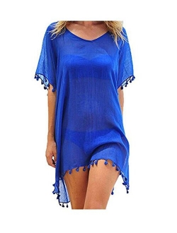 Women Perspective Stripe Print Tassel Swimsuit Cover Up Dress Kaftan Bikini Swimwear Cover-Ups