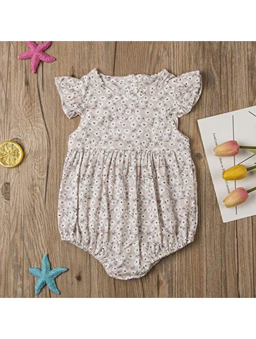 Multitrust Toddler Baby Girls Floral Print Ruffled Sleeve Onesies Romper Bodysuit Baby Summer Jumpsuit Onesie Outfits