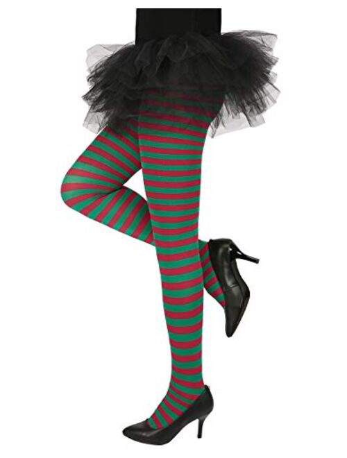 HDE Women's Striped Tights Opaque Microfiber Stockings Nylon Footed Pantyhose