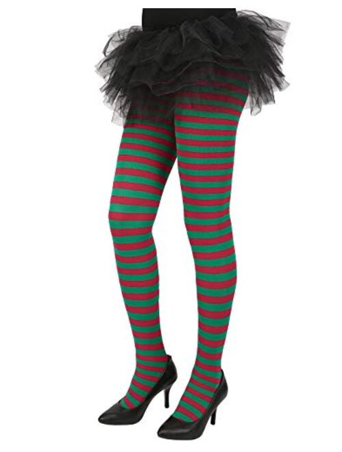 HDE Women's Striped Tights Opaque Microfiber Stockings Nylon Footed Pantyhose