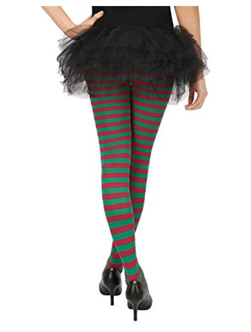 HDE Women's Striped Tights Opaque Microfiber Stockings Nylon Footed Pantyhose