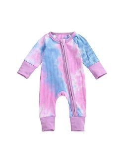 Newborn Baby Boy Girl Ribbed Tie Dye Cotton Romper Onesie One Piece Bodysuit Jumpsuit Baby Outfits