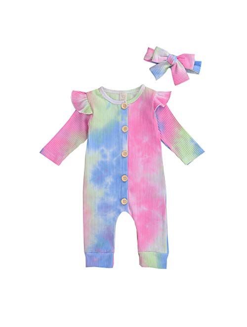 Multitrust Newborn Baby Boy Girl Ribbed Tie Dye Cotton Romper Onesie One Piece Bodysuit Jumpsuit Baby Outfits