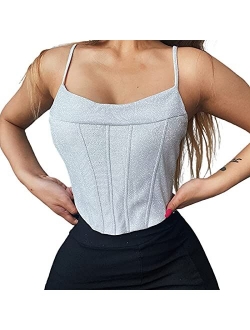 Sexy Women Deep V Neck Spaghetti Strap Lace Vest Croset Tank Top Satin Y2K Cami Shirts Camisole Streetwear