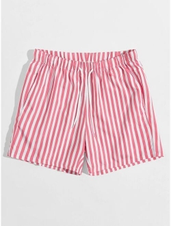 Men Drawstring Elastic Waist Striped Shorts