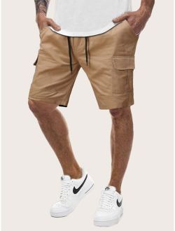 Men Pocket Drawstring Waist Cargo Shorts