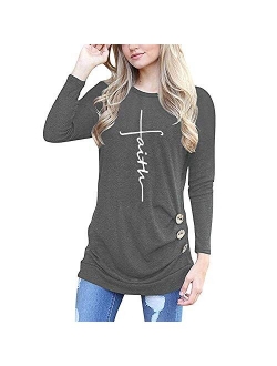 Fashion Women Round Neck Cross Faith Letter Print T Shirt Christian Graphic Hoodie Sweatshirts