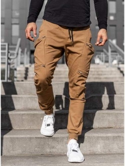 Men Zip Detail Drawstring Waist Sweatpants