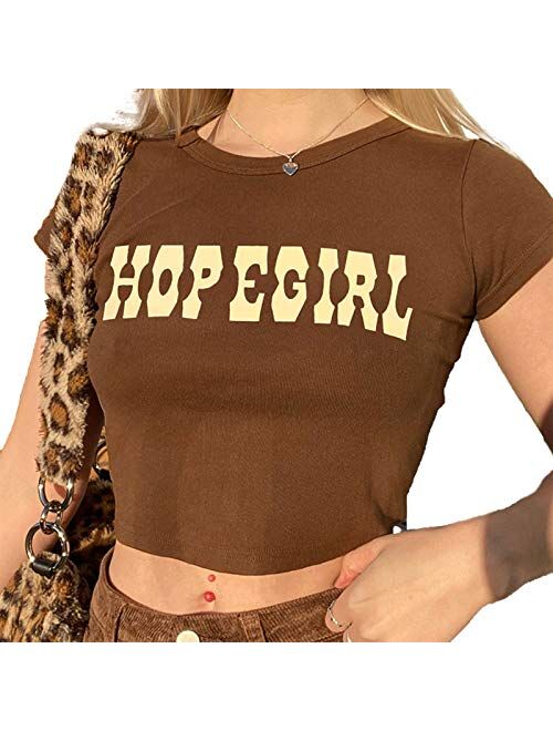 Multitrust Women Girls Y2K Gothic Graphic Print Crop T Shirts Tops Round Neck Kawaii E-Girl Short Sleeve Crop Tee Top