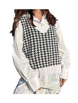 Women Girls Y2K Argyle Preppy Style Knit Sweater Tank Top Streetwear E-Girls 90s Plaid Sweater Vest Pullover