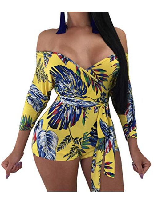 Women's Jumpsuits Sexy Floral Print Turn Down Collar Long Sleeve Beam Foot Romper