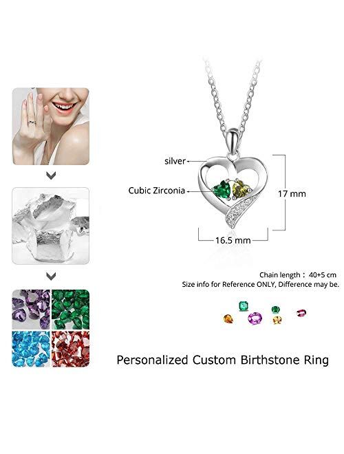 Lam Hub Fong Personalized Love Heart Silver-Tone Pendant Name Necklace with Cubic Zirconia Birthstone