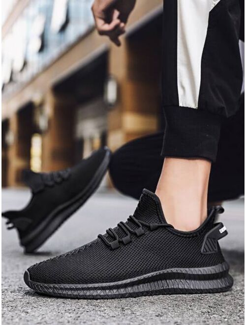 guys lace up decor low top knit sneakers