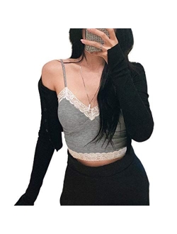 Sexy Women Lack V Neck Strappy Crop Tank Tops Camisole Y2k Tops Patchwork Backless Streetwear Crop Cami Shirts