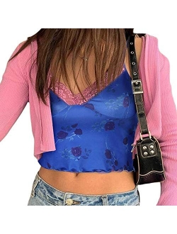 Sexy Women Lack V Neck Strappy Crop Tank Tops Camisole Y2k Tops Patchwork Backless Streetwear Crop Cami Shirts