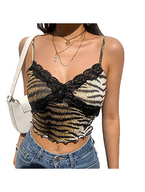 Multitrust Sexy Women Lack V Neck Strappy Crop Tank Tops Camisole Y2k Tops Patchwork Backless Streetwear Crop Cami Shirts