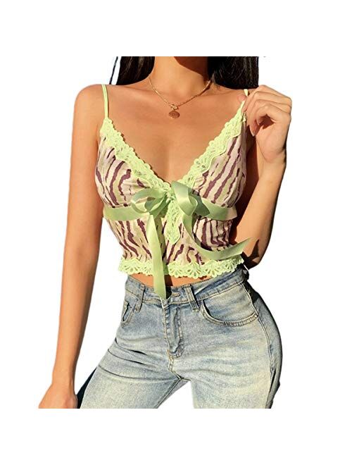 Multitrust Sexy Women Lack V Neck Strappy Crop Tank Tops Camisole Y2k Tops Patchwork Backless Streetwear Crop Cami Shirts