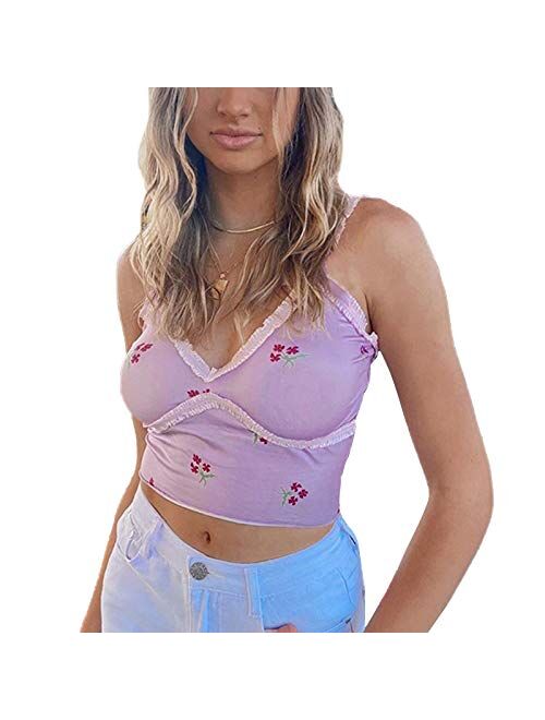 Multitrust Sexy Women Lack V Neck Strappy Crop Tank Tops Camisole Y2k Tops Patchwork Backless Streetwear Crop Cami Shirts