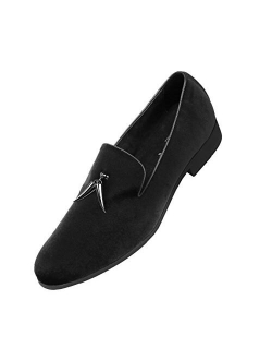 Amali Heath - Mens Dress Shoes with Gunmetal Horn Tassels with Luxurious Velvet - Formal Loafers for Men - The Original Smoking Men Slip-On - Shoes Runs Large, Choose Hal