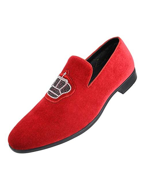 Amali Crown - Velvet Men’s Slip-On Shoes with Jewelry Crown Piece - Smoking Slip On Dress Shoes for Men