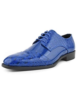 Bolano Bandit Men's Oxford Dress Shoes - Croc Folded Cap Toe Formal Dress Shoes for Men with Alligator Print and EEL Skin Trim - Designer Formal Shoes with Lace Tie