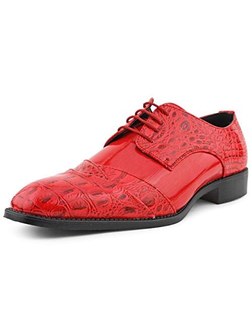 Bolano Bandit Men's Oxford Dress Shoes - Croc Folded Cap Toe Formal Dress Shoes for Men with Alligator Print and EEL Skin Trim - Designer Formal Shoes with Lace Tie