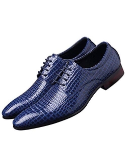 Oxford Dress Shoes Men Pointed-Toe Italy Alligator Patent Leather Lace-up Wedding Formal Derby Shoes