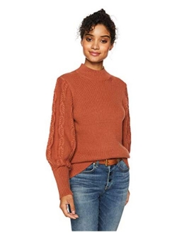 Women's Cable Sleeve Ribbed Sweater