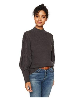 Women's Cable Sleeve Ribbed Sweater