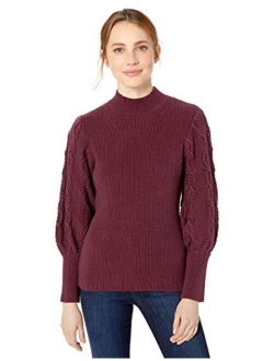 Women's Cable Sleeve Ribbed Sweater