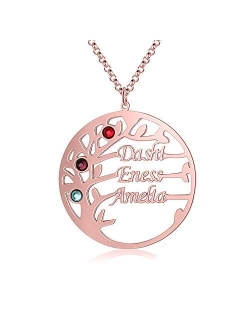 Personalized Family Tree Necklace Engraved Name & Birthstone