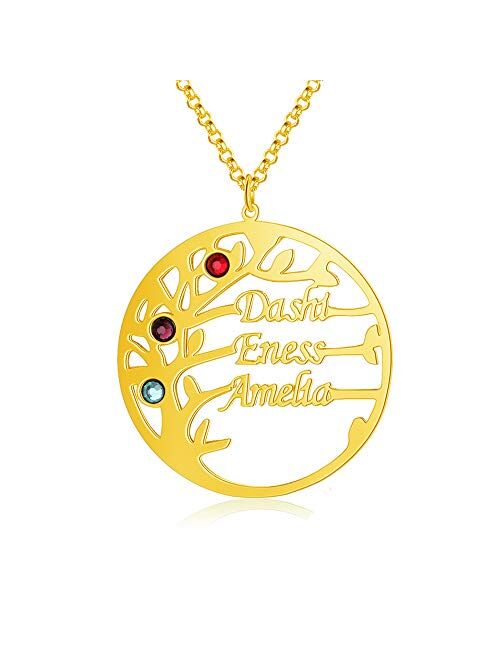 Personalized Family Tree Necklace Engraved Name & Birthstone