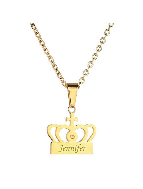 Elefezar Personalized Princess Crown Charm Name Necklace with Birthstone Custom Made Any Name