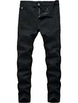 Boy's Slim Skinny Fit Distressed Moto Biker Jeans Destroyed Boy Jeans Pants