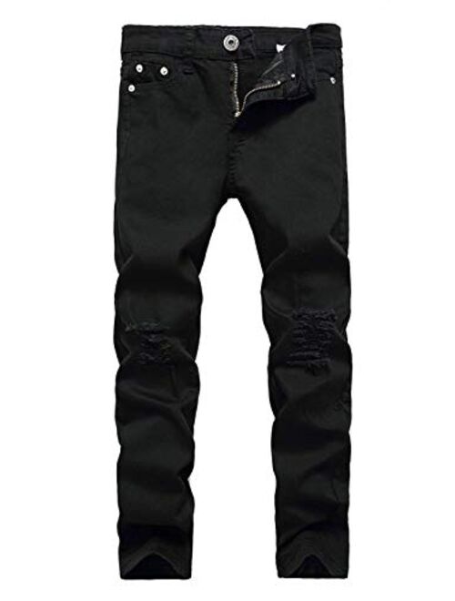 Boy's Slim Skinny Fit Distressed Moto Biker Jeans Destroyed Boy Jeans Pants