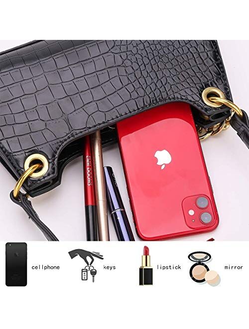 Gophralove Small Women Shoulder Cellphone Purse and Handbag Wallet with Chain Decoration PU Leather Fashionable Clutch Purse