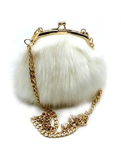 FHQHTH Faux Fur Purse Fashion Clutch Handbag Shoulder Vintage Evening Bags for Women